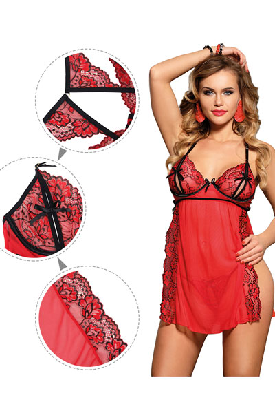 Elegant Red Lace Sexy Babydoll