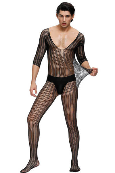 Black Lace Bodystocking For Men