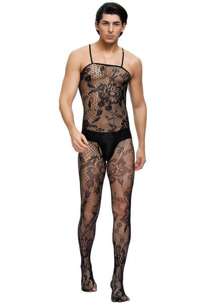 Crotchless Floral Fishnet Bodystocking For Men
