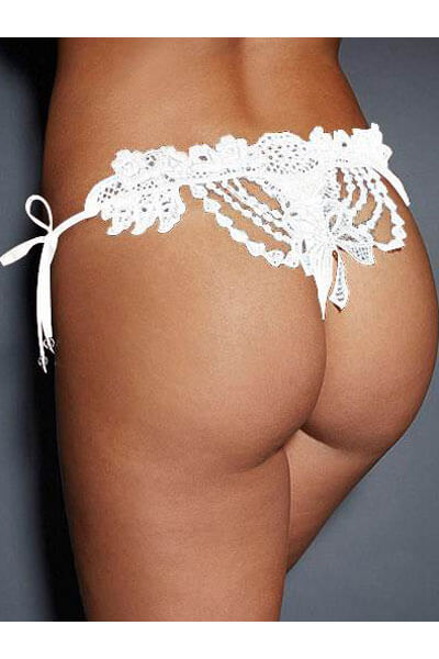 White Embroidered And Beaded Black-Lady Panty