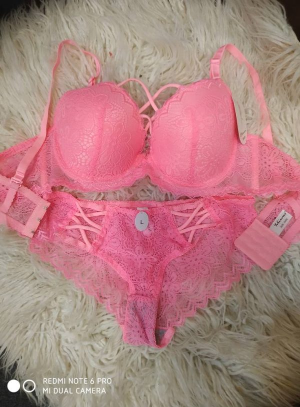 Pink Padded Bridal Set With Panty
